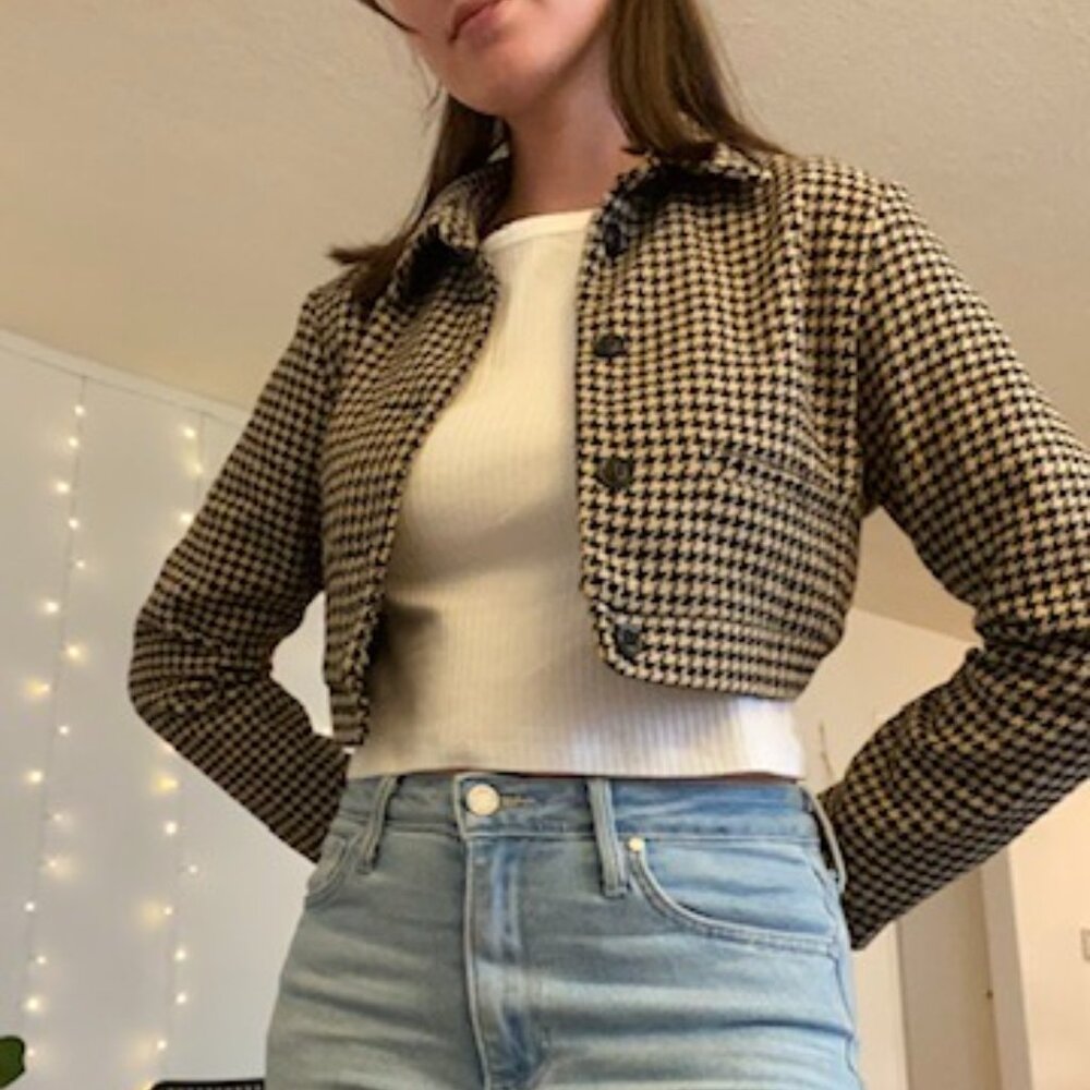 Houndstooth cropped jacket